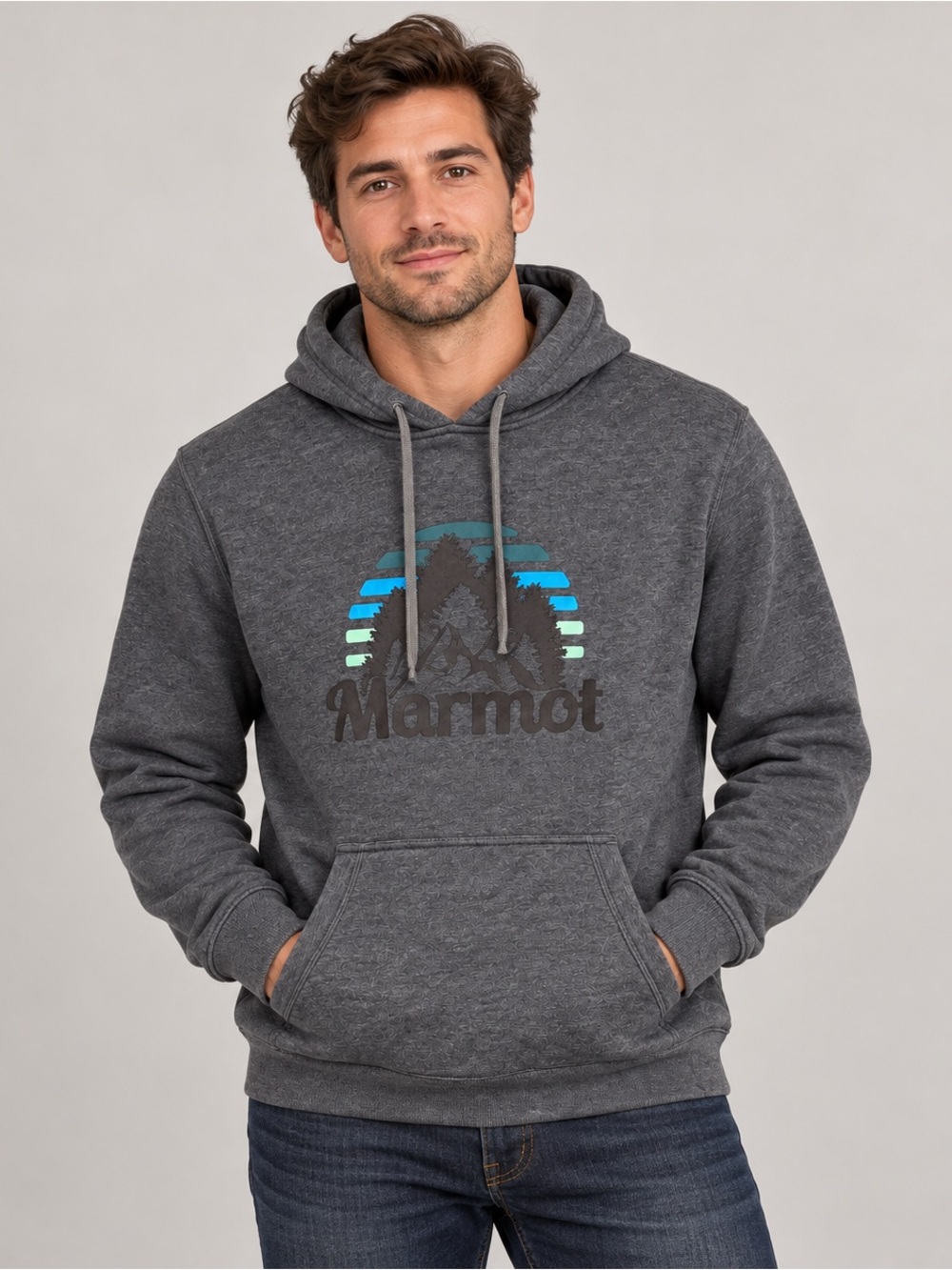 Marmot Grey Mountain Graphic Hoodie Men’s M Cotton Blend Pullover